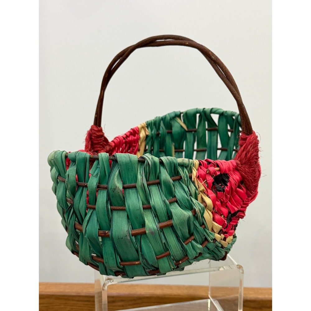 Watermelon Woven Basket Wicker Cane Picnic Straw Country Farmhouse Chic - Picture 10 of 15